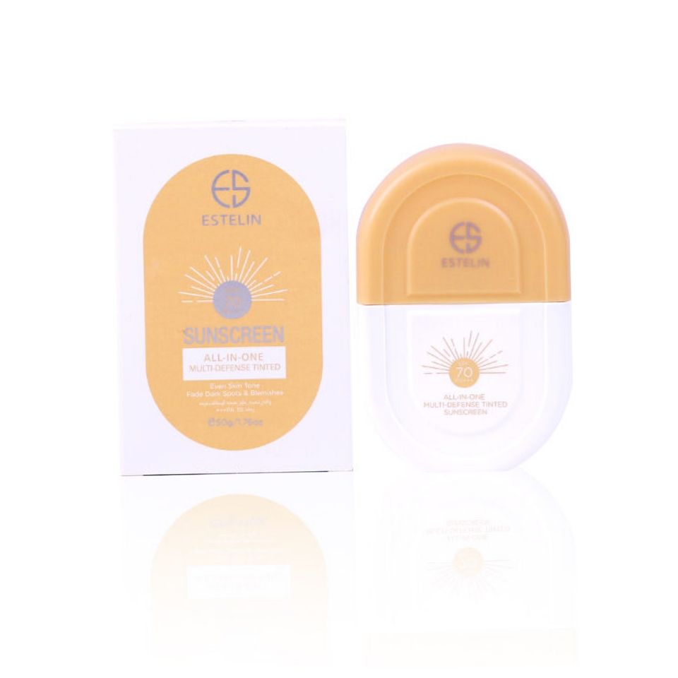 Estelin Sunscreen All-In-One Multi-Defense Tinted SPF 70 PA+++ Skin Sunblock UV Sunburn Protection Sun Cream