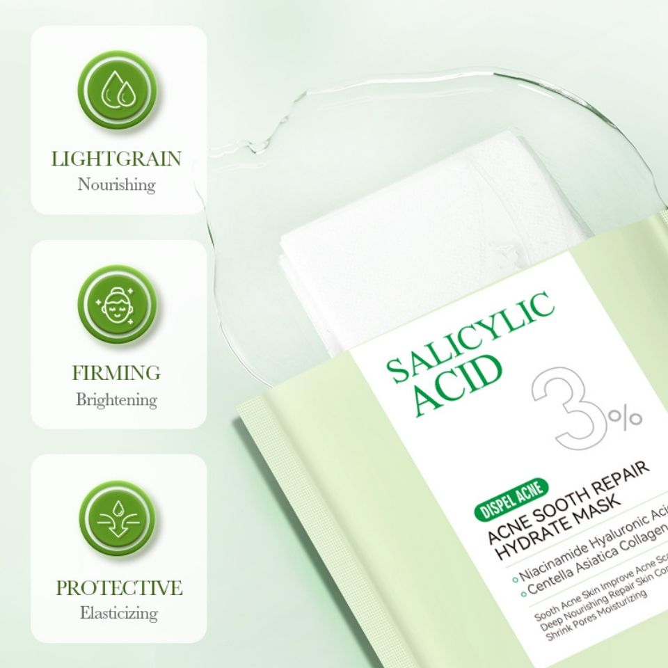 10 PIECES Sadoer Salicylic Acid Sheet Mask Pack Anti Acne Soothing Repair Hydrating Facial Mask Wholesale Price SADOER Acne Removing Control Soothing Repairing Moisturizing Face Mask