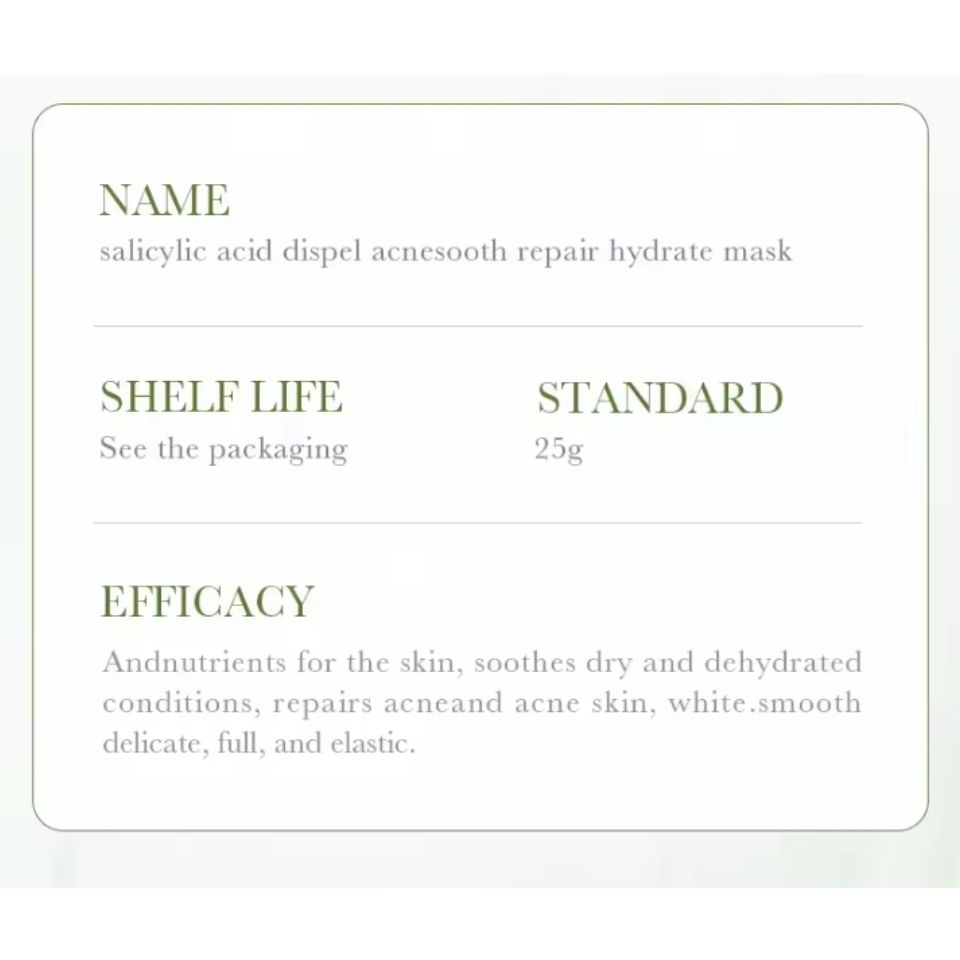 10 PIECES Sadoer Salicylic Acid Sheet Mask Pack Anti Acne Soothing Repair Hydrating Facial Mask Wholesale Price SADOER Acne Removing Control Soothing Repairing Moisturizing Face Mask