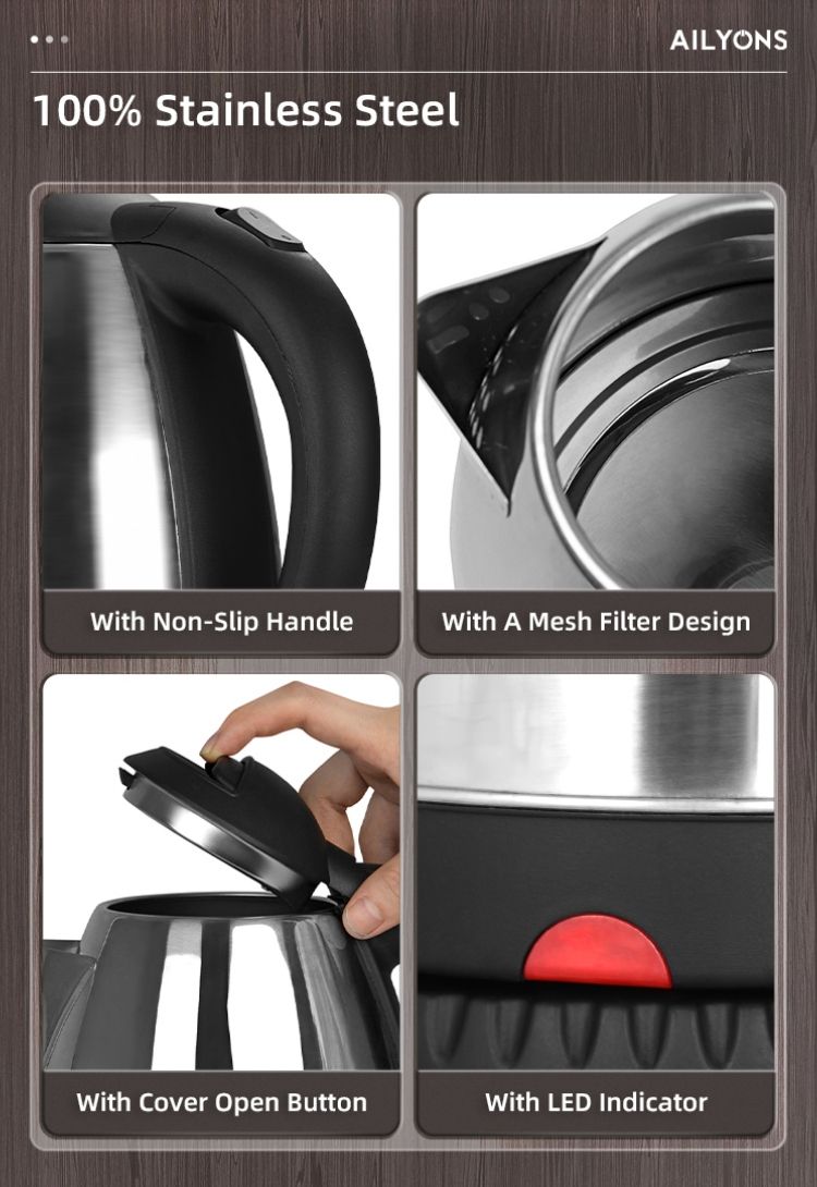 AILYONS 1.8 L Electric Kettle Water Heater & Boiler Jug- coil less water kettle heating jug silver