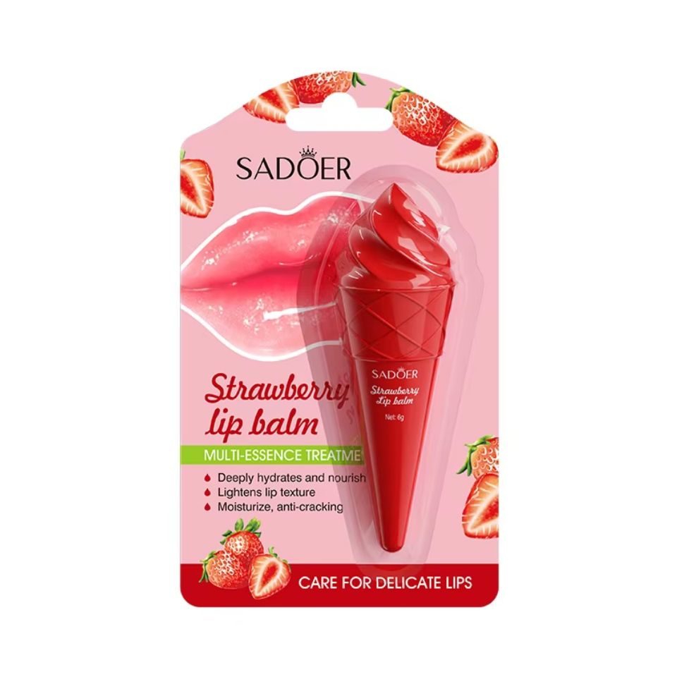 Strawberry Lip Balm Moisturizing Anti Chap Lipstick Hydrating Repair Nourishing Ice Cream Shape Lips Skin Care - Sadoer view 6