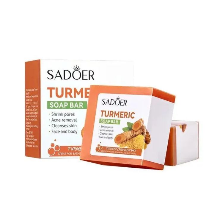 SADOER Skin Care Effective Turmeric Face Soap, Like Vitamin C, Anti Acne Soap, Skin Moisturizing, Deep Cleansing, Acne Removal, Skin Repair Face & Body Tumeric Soap - 100g