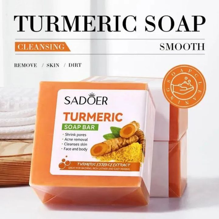 SADOER Skin Care Effective Turmeric Face Soap, Like Vitamin C, Anti Acne Soap, Skin Moisturizing, Deep Cleansing, Acne Removal, Skin Repair Face & Body Tumeric Soap - 100g
