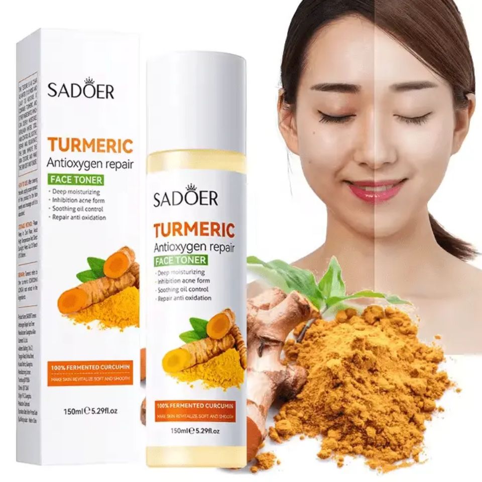 5 in 1 Sadoer Turmeric Set, Tumeric Cleanser + Face Serum +Face Toner + Face Cream + Tumeric Soap, with unparelled Vitamin C capabilities, Helps in Preven Acne, Sooth, Hydrate, Lighjten Acne Marks