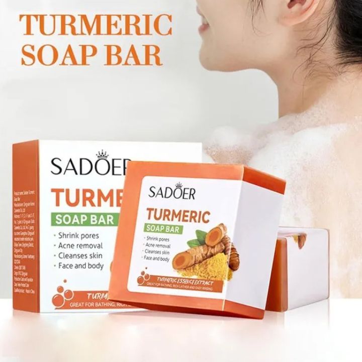 SADOER 3 Pieces Turmeric Face Soap, Sadoer Tumeric SoapLike Vitamin C, Anti Acne Soap, Skin Moisturizing, Deep Cleansing, Acne Removal, Skin Repair Face & Body Tumeric Soap