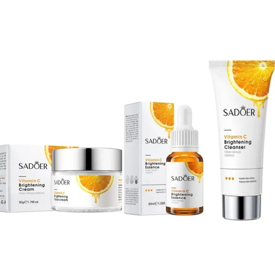 SADOER 3 in 1 Skin Care Set, Vitamin C Cream + Foaming Face Cleanser, Face Wash Cleanser + Face Brightening Vitamin C Essence