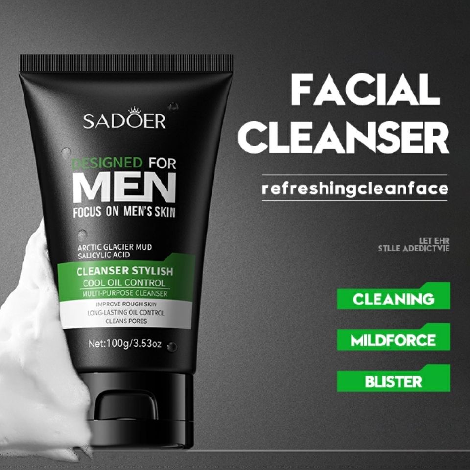SADOER All-in-One Facial Cleanser for Men Skin Care Cleaner Shrink Pore Deep Cleaning Care Skin Rejuvenation moisturizing Face