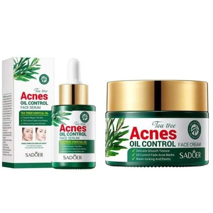 SADOER 2 in 1, Tea Tree Acnes Face Serum + Tea Tree Acnes and Oil Control Face Cream , Moisturizing, Fade Acne Marks