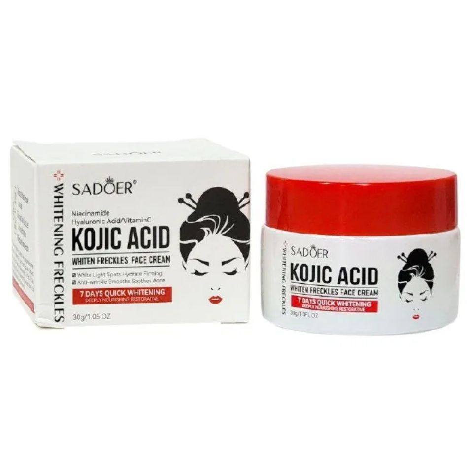 SADOER KOJIC ACID 30G WHITENING FRECKLE FACE CREAM WITH KOJIC ACID, NIACINAMIDE, HYALURONIC ACID, MOISTURIZES, FIRMS, ANTI-WRINKLE