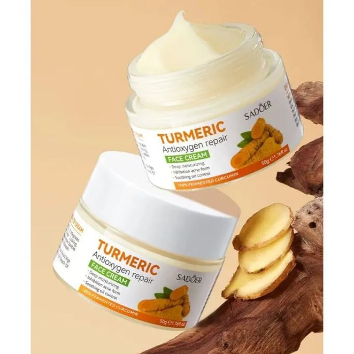 Sadoer Tumeric 3 in 1 Set, Turmeric Anti Acne Cleanser + Turmeric Face Serum + Tumeric Cream, Like Vitamin C, Guarantees Smooth Skin, Prevent Acnes, Control Oil, Remove Dark Spots , Moisturize, Refres