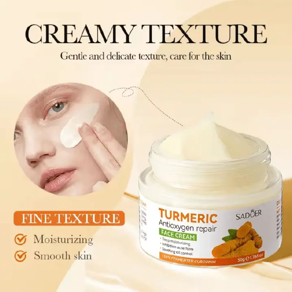 Sadoer Tumeric 3 in 1 Set, Turmeric Anti Acne Cleanser + Turmeric Face Serum + Tumeric Cream, Like Vitamin C, Guarantees Smooth Skin, Prevent Acnes, Control Oil, Remove Dark Spots , Moisturize, Refres