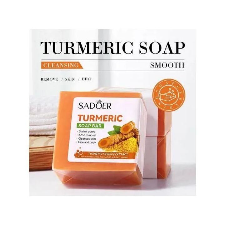SADOER Skin Care Effective Turmeric Face Soap, Like Vitamin C, Anti Acne Soap, Skin Moisturizing, Deep Cleansing, Acne Removal, Skin Repair Face & Body Tumeric Soap - 100g