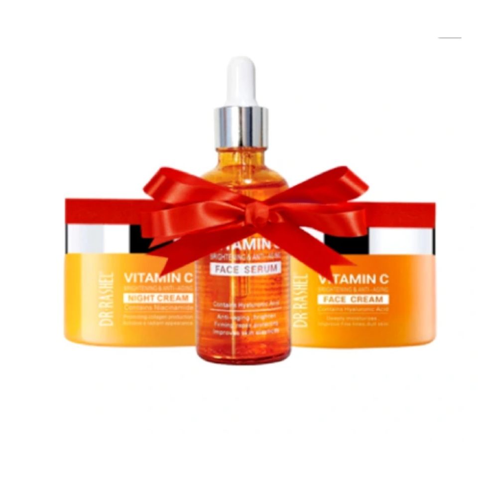 3 Pack Set Dr Rashel Vitamin C Face Serum, Night Cream & Anti Aging Face Cream Glow Pack Skin Care Set Fade Sun Spots & Discoloration Refine Skin Texture Reduce Wrinkle Minimize Existing Wrinkles