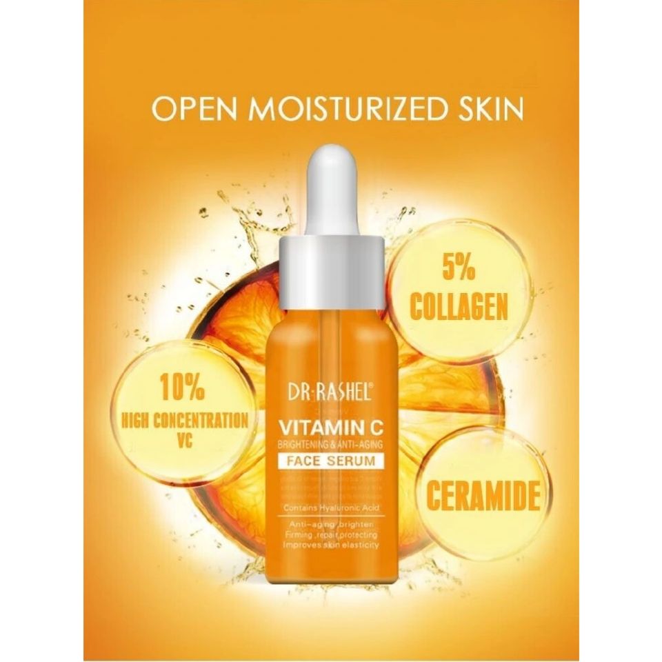 3 Pack Set Dr Rashel Vitamin C Face Serum, Night Cream & Anti Aging Face Cream Glow Pack Skin Care Set Fade Sun Spots & Discoloration Refine Skin Texture Reduce Wrinkle Minimize Existing Wrinkles
