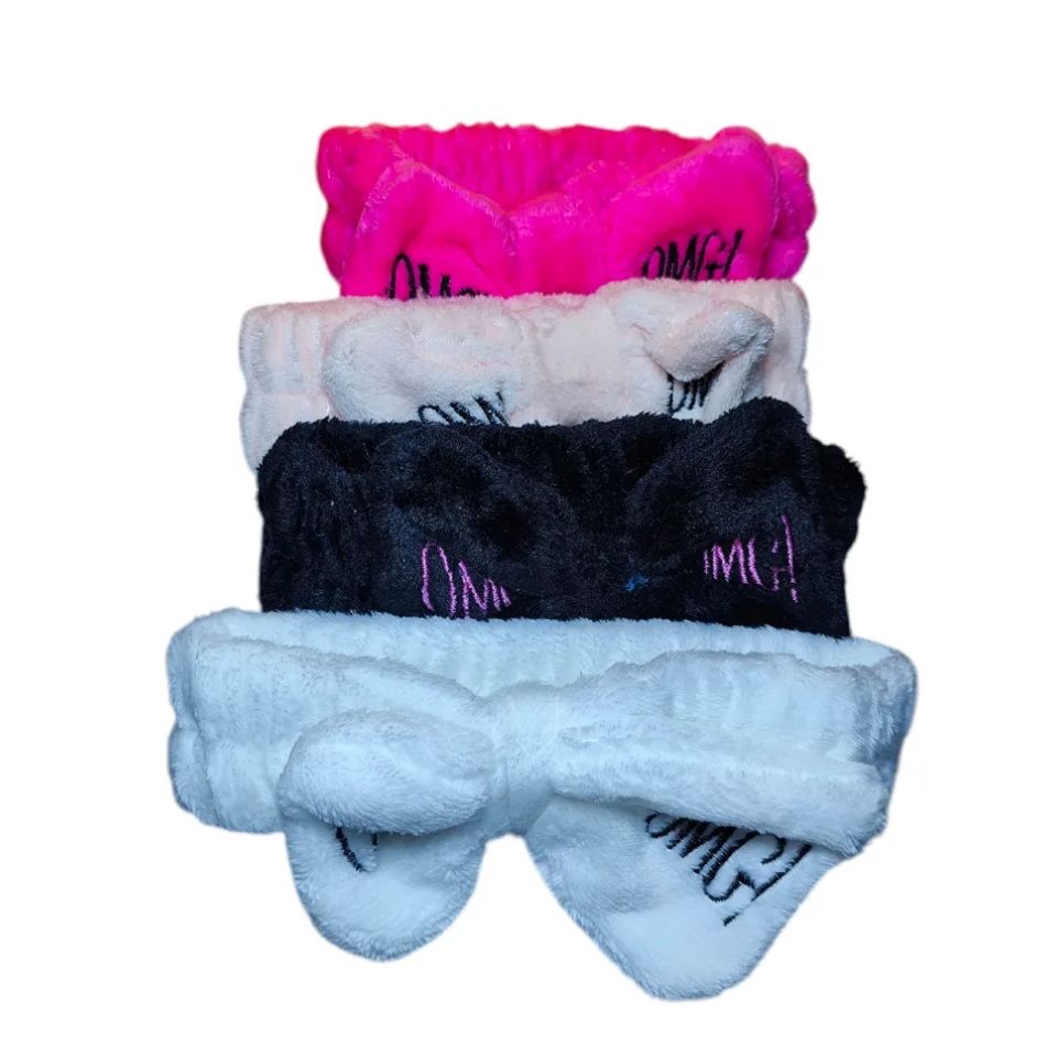OMG Stretchy Velvet Bow Makeup Headband – Soft Spa Facial Hairband for Skincare, Cleansing, Face Wash & Beauty Prep