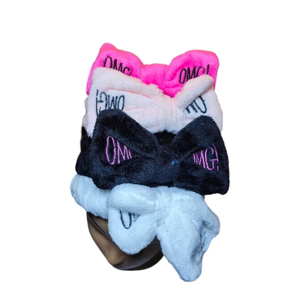 OMG Stretchy Velvet Bow Makeup Headband – Soft Spa Facial Hairband for Skincare, Cleansing, Face Wash & Beauty Prep