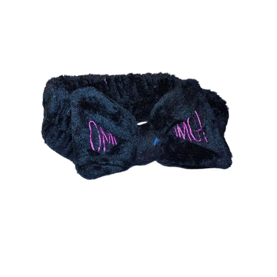 OMG Stretchy Velvet Bow Makeup Headband – Soft Spa Facial Hairband for Skincare, Cleansing, Face Wash & Beauty Prep