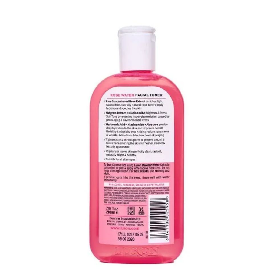 Luron Rose Water Facial Toner Soothing AntiAging Rose Water Facial Toner 210ml pH-balances, Hydrates, Refreshes Brightens Glow Even Tone Soothes your skin Hyaluronic Acid Niacinamide
