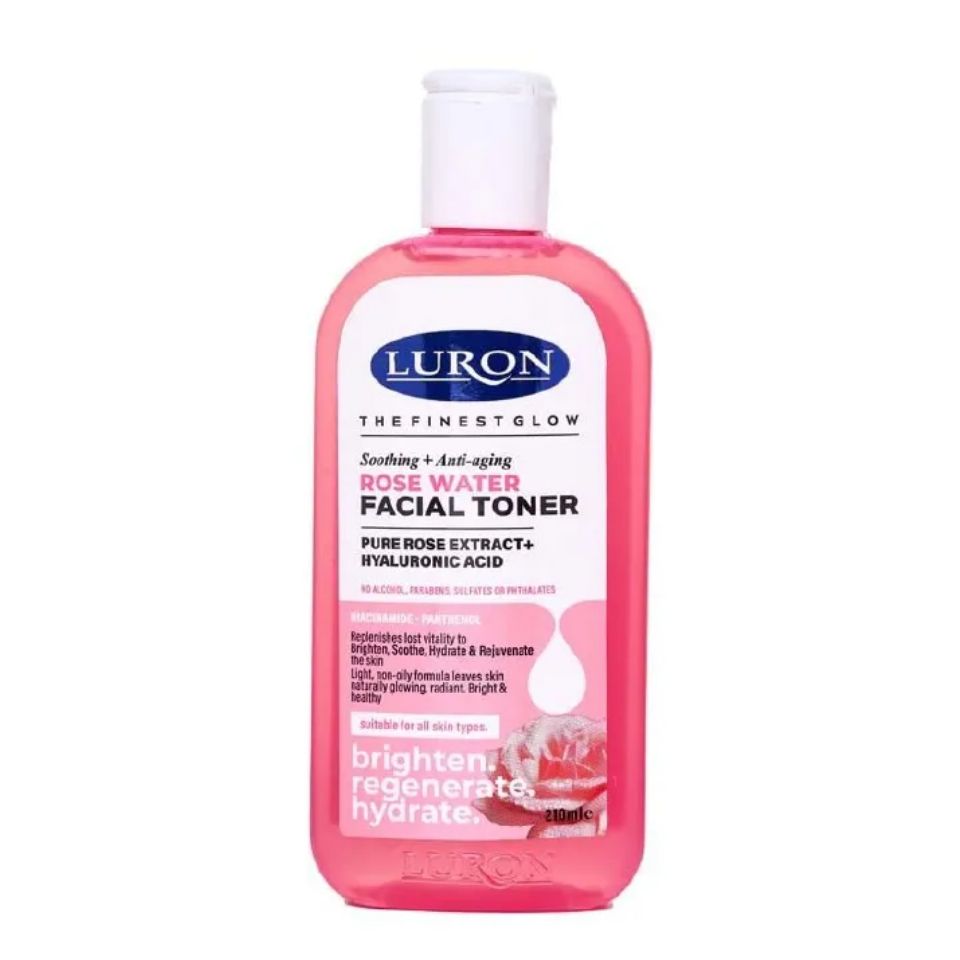 Luron Rose Water Facial Toner Soothing AntiAging Rose Water Facial Toner 210ml pH-balances, Hydrates, Refreshes Brightens Glow Even Tone Soothes your skin Hyaluronic Acid Niacinamide