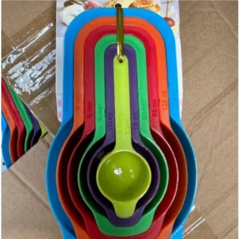 6pcs Measuring Cup and Spoon Set- Stackable Colorful Multicolor Plastic for Kitchen Baking tools (random colors)