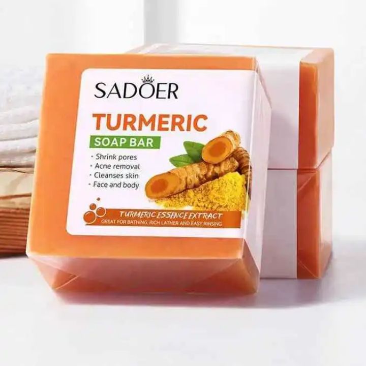 SADOER 2 Pieces Turmeric Face Soap, Sadoer Tumeric SoapLike Vitamin C, Anti Acne Soap, Skin Moisturizing, Deep Cleansing, Acne Removal, Skin Repair Face & Body Tumeric Soap