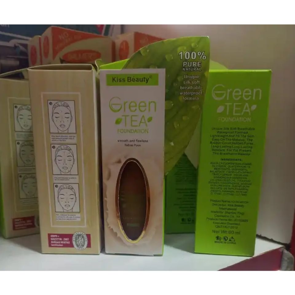 Kiss beauty foundation Kiss Beauty green Tea Foundation smooth and flawless refines pores 100% pure natural unique silk soft breathable waterproof formula makeup Foundation