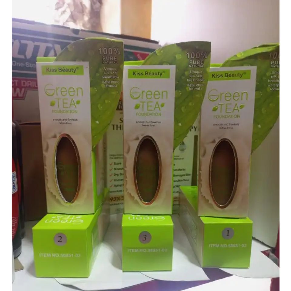 Kiss beauty foundation Kiss Beauty green Tea Foundation smooth and flawless refines pores 100% pure natural unique silk soft breathable waterproof formula makeup Foundation