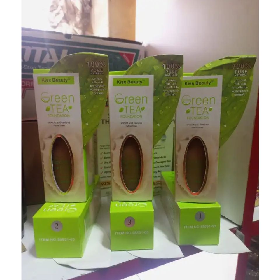 Kiss beauty foundation Kiss Beauty green Tea Foundation smooth and flawless refines pores 100% pure natural unique silk soft breathable waterproof formula makeup Foundation