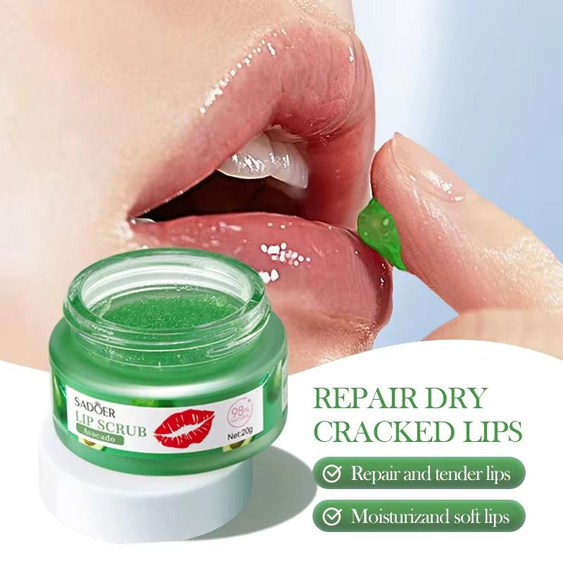 SADOER Avocado Lip Scrub, Removes Dead Skin, Moisturizes, Brightens Lip Color, Soft Pink Lips, Fruit Series