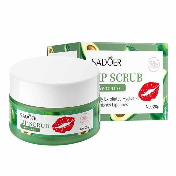 SADOER Avocado Lip Scrub, Removes Dead Skin, Moisturizes, Brightens Lip Color, Soft Pink Lips, Fruit Series