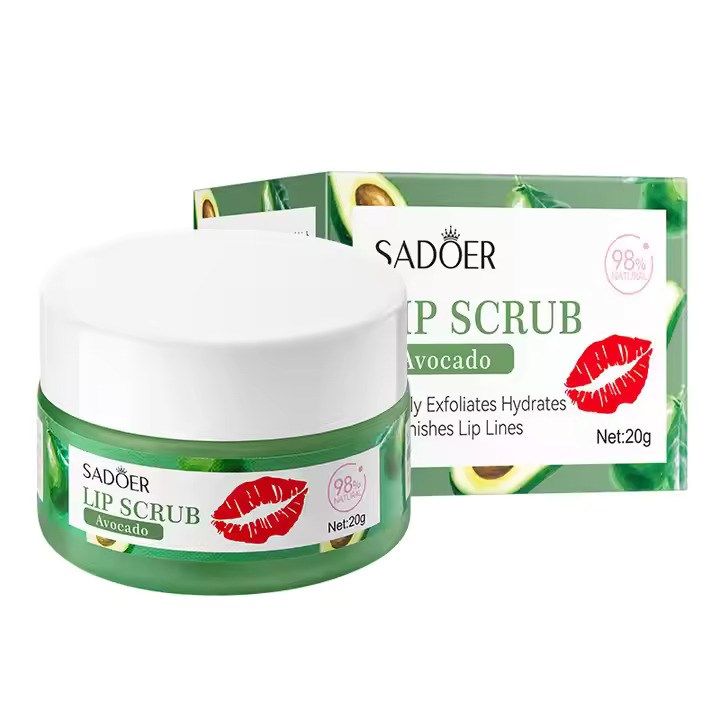 SADOER Avocado Lip Scrub, Removes Dead Skin, Moisturizes, Brightens Lip Color, Soft Pink Lips, Fruit Series