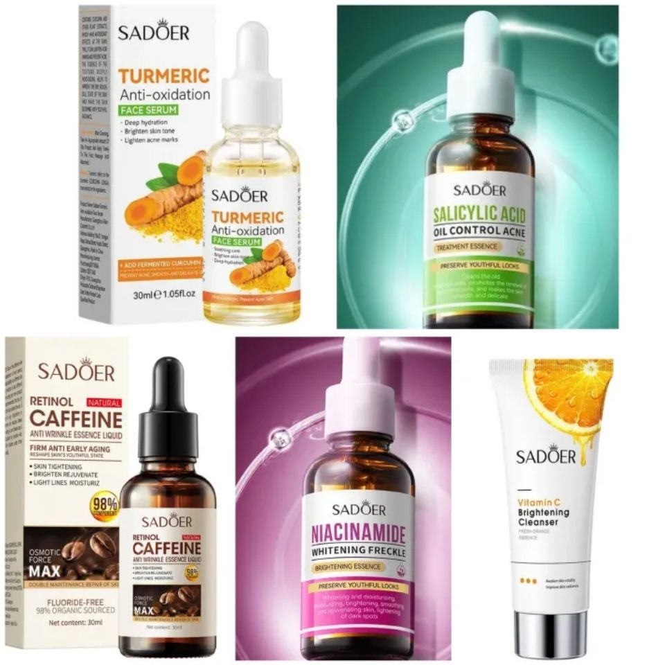 5 in 1, Vitamin C Face Cleanser + Tumeric Serum Turmeric + Niacinamide Brightening Essence + Salicylic Acid Acid Acne Treatment Essence + Anti Aging Retinol Caffeine Serum, Brightens Skin, Moisturi