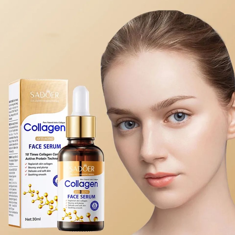 Sadoer Collagen 4 Pieces, Collagen Anti Aging Serum + Anti Aging Cream + Anti Aging Facial Cleanser + Cleansing Soap, Can add Vitramin C to the Routine, For Antiwrinkles, Moisturizing, soothing