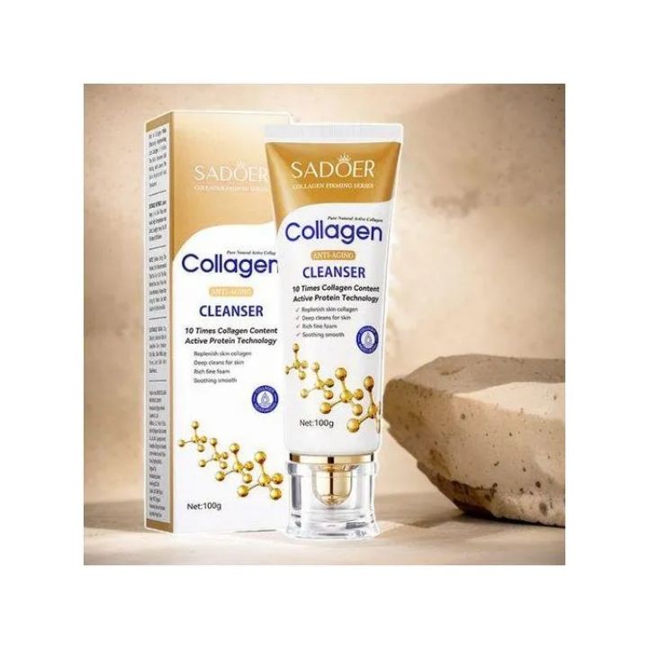 Sadoer Collagen 4 Pieces, Collagen Anti Aging Serum + Anti Aging Cream + Anti Aging Facial Cleanser + Cleansing Soap, Can add Vitramin C to the Routine, For Antiwrinkles, Moisturizing, soothing