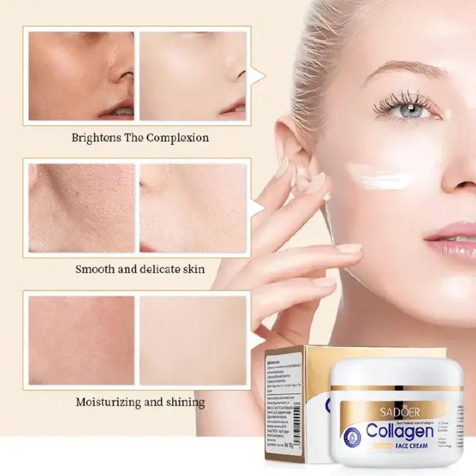 Sadoer Collagen 4 Pieces, Collagen Anti Aging Serum + Anti Aging Cream + Anti Aging Facial Cleanser + Cleansing Soap, Can add Vitramin C to the Routine, For Antiwrinkles, Moisturizing, soothing