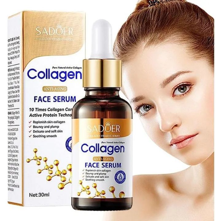 Sadoer Collagen 4 Pieces, Collagen Anti Aging Serum + Anti Aging Cream + Anti Aging Facial Cleanser + Cleansing Soap, Can add Vitramin C to the Routine, For Antiwrinkles, Moisturizing, soothing