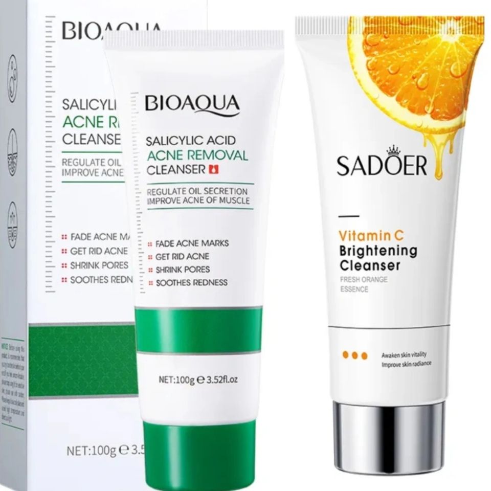 2 in 1 Vitamin C Face Brightening Face Cleanser + Salicylic Acid Acne Removal Cleanser, Regulates Oil Secretion Eliminating Pimples, Black Heads, Pimples, Acne , Fades Acne Marks, Brightens Face