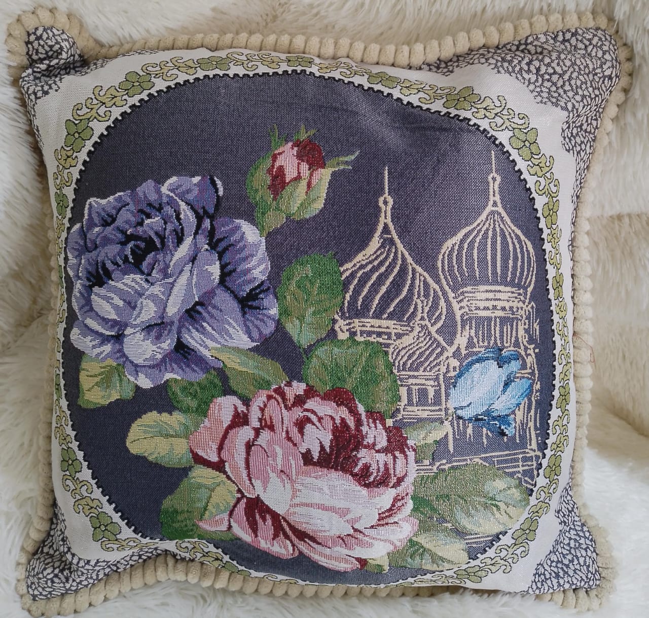 Set of 6pcs compete Silk throw pillows cases and 6pcs fibre filled throw pillow