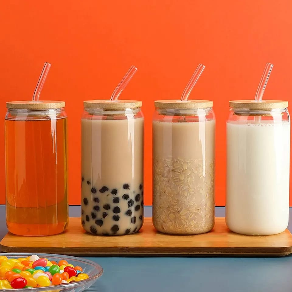 500mls portable glass cup with lid and straw....transparent buble tea cup juice glass beer can,milk mocha cup breakfast mug,drinkware