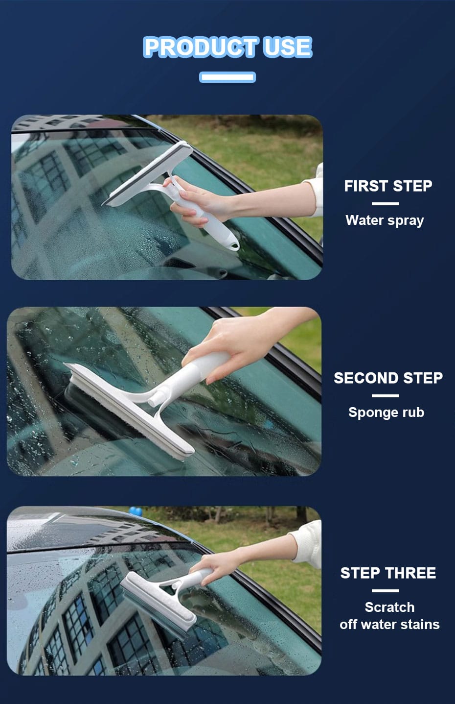 3-1 Double sided shower squeegee with water sprayer....Window and Glass cleaner...has a built-in spray bottle...double sided design;soft bristles edge scrapper