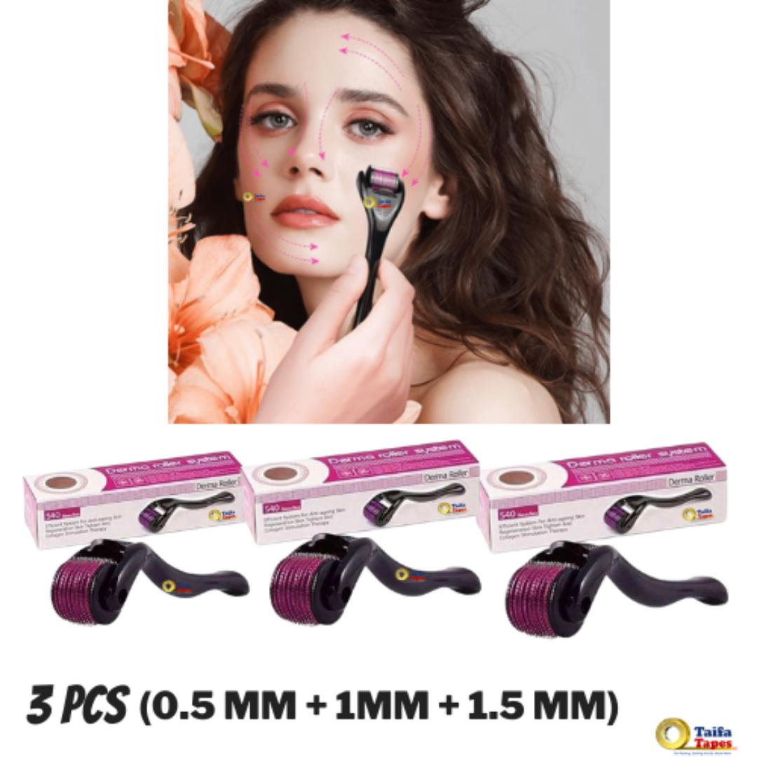 0.5mm + 1mm + 1.5mm DERMA ROLLER MICRO NEEDLE BEARD HAIR SKIN FACE WRINKLE & ANTI-AGING DERMA