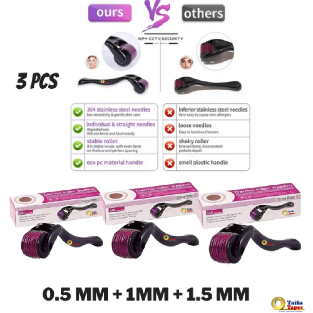 0.5mm + 1mm + 1.5mm DERMA ROLLER MICRO NEEDLE BEARD HAIR SKIN FACE WRINKLE & ANTI-AGING DERMA