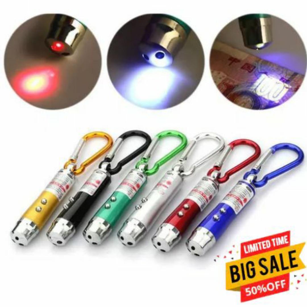 CAT TEASER TRAINER LASER LIGHT PEN KEYCHAIN (6 in 1) Flash light, SOS SIGNAL, UV FAKE MONEY DETECTOR