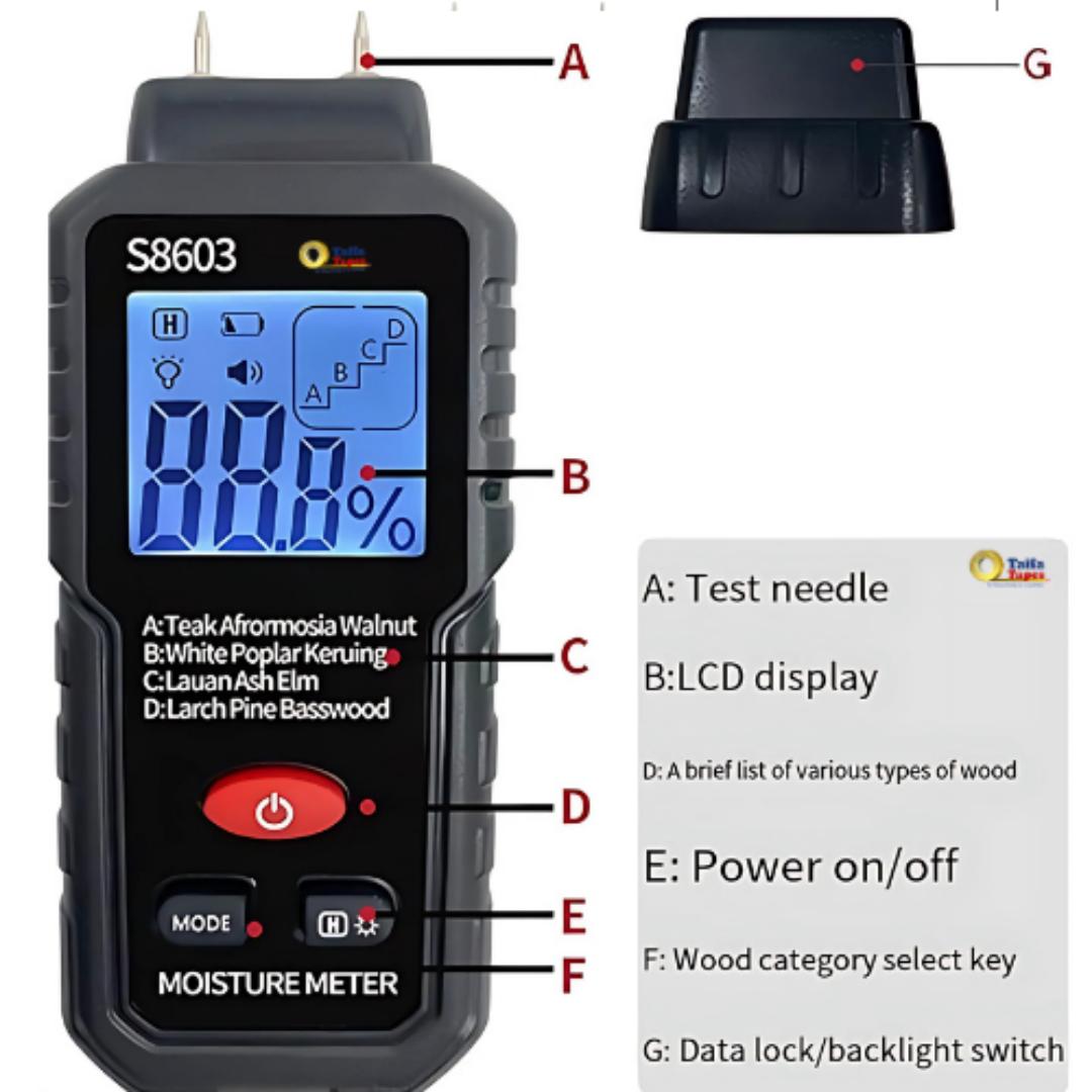 MOISTURE AND HUMIDITY METER

HYGROMETER  FOR TESTING WOOD, PAPER, GRAINS, TIMBER, CONCRETE