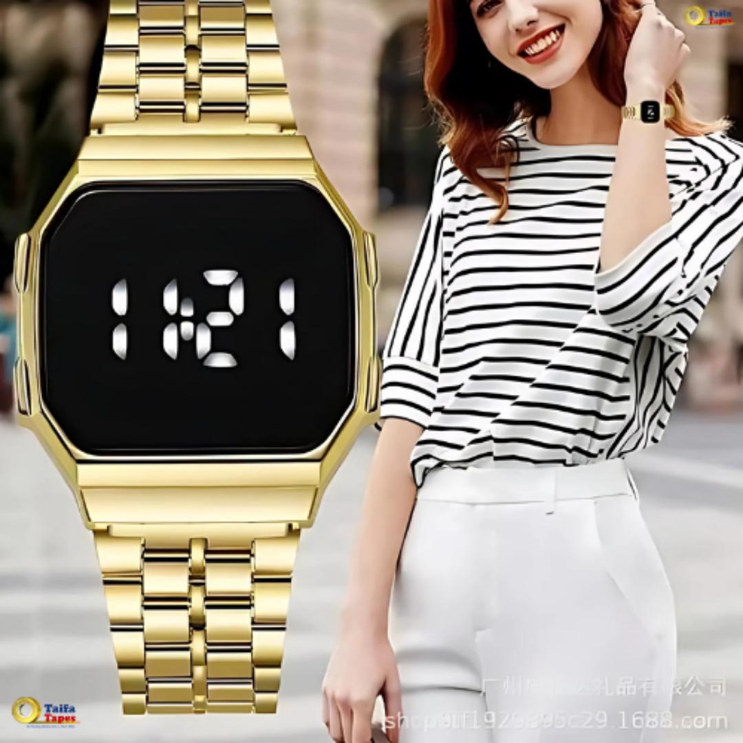 Fashion Lady Watches Electronic touch screen LED Digital Watch Womens Golden Watch - Gold
