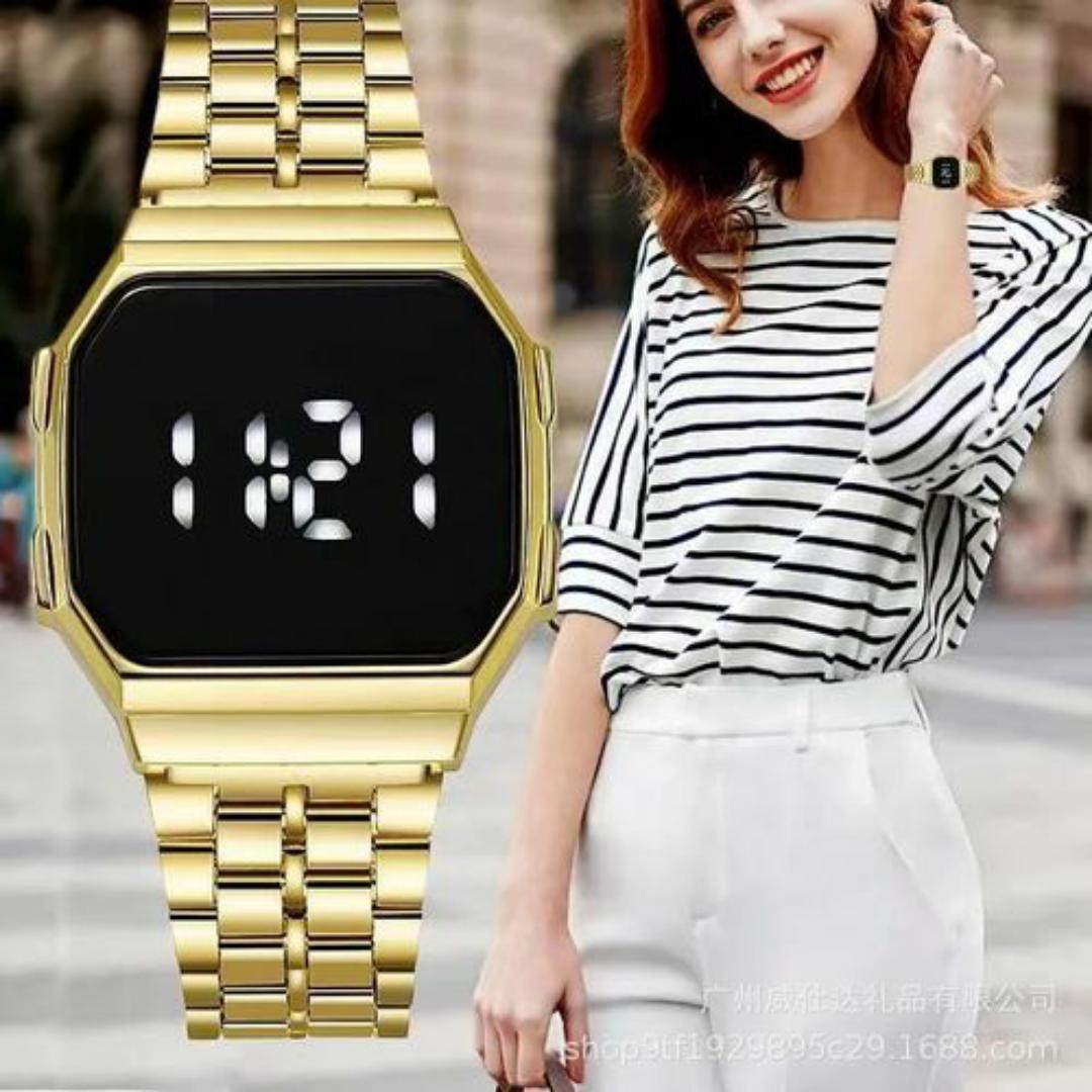 Fashion Lady Watches Electronic touch screen LED Digital Watch Womens Golden Watch - Gold