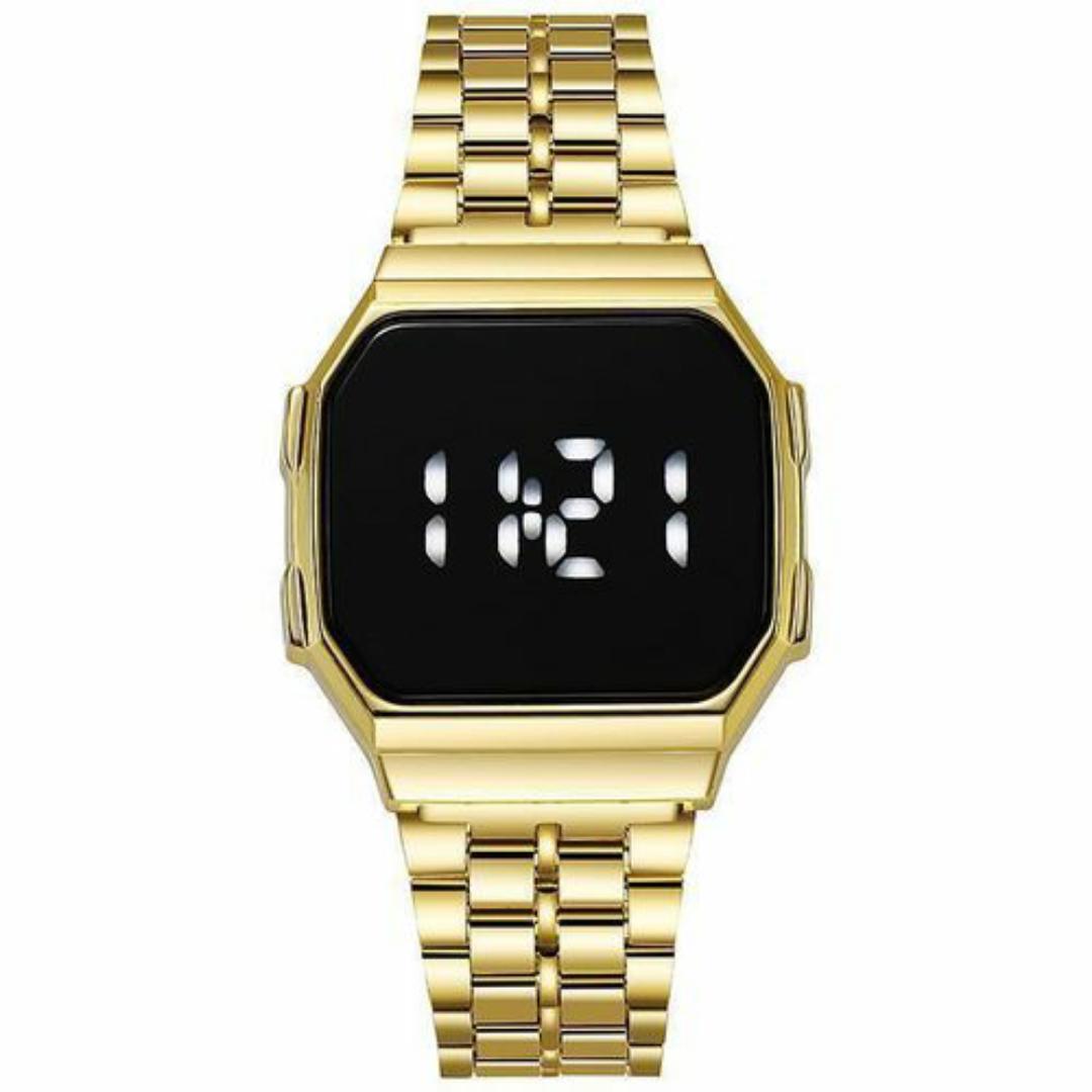 Fashion Lady Watches Electronic touch screen LED Digital Watch Womens Golden Watch - Gold