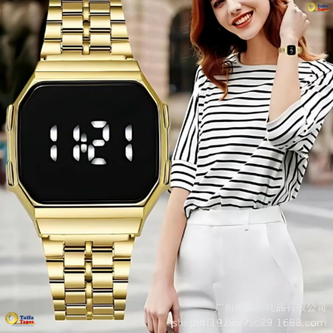 Fashion Lady Watches Electronic touch screen LED Digital Watch Womens Golden Watch - Gold