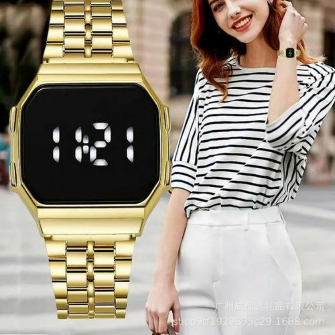 Fashion Lady Watches Electronic touch screen LED Digital Watch Womens Golden Watch - Gold