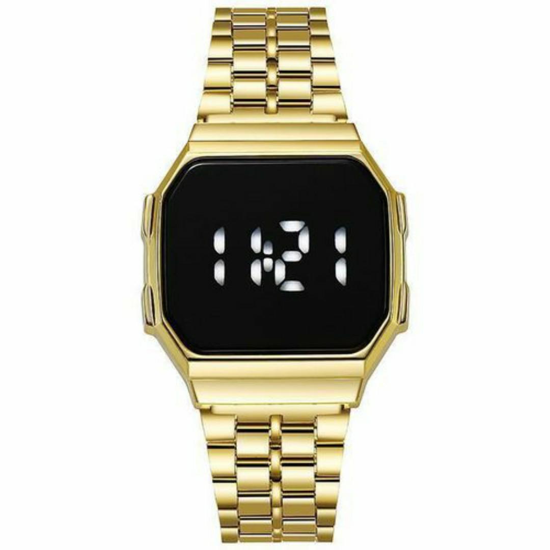Fashion Lady Watches Electronic touch screen LED Digital Watch Womens Golden Watch - Gold